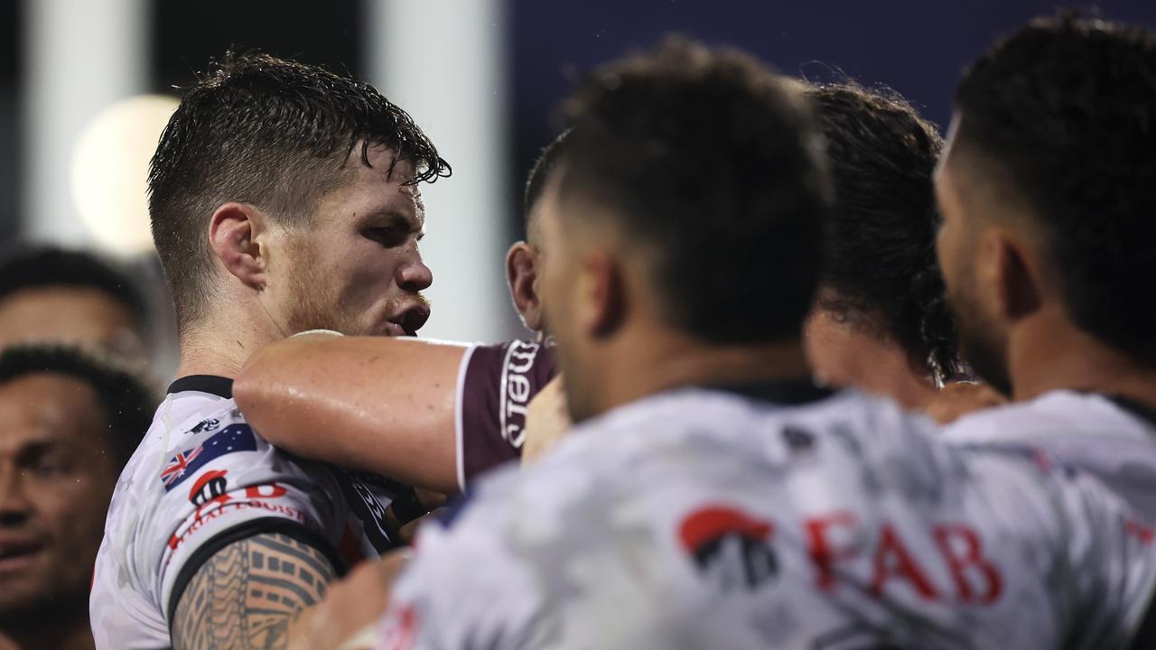 John Bateman and Josh Aloiai got into it on the field. Photo by Mark Kolbe/Getty Images.