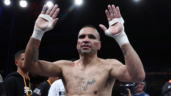 Anthony Mundine farewells the crowds after the fight. Picture: Getty Images