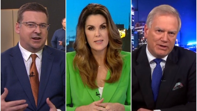 Sky News Australia hosts Peta Credlin (centre) and Andrew Bolt (right) and Political Editor Andrew Clennell have weighed in on the first 2022 Federal Election debate. Picture: Supplied