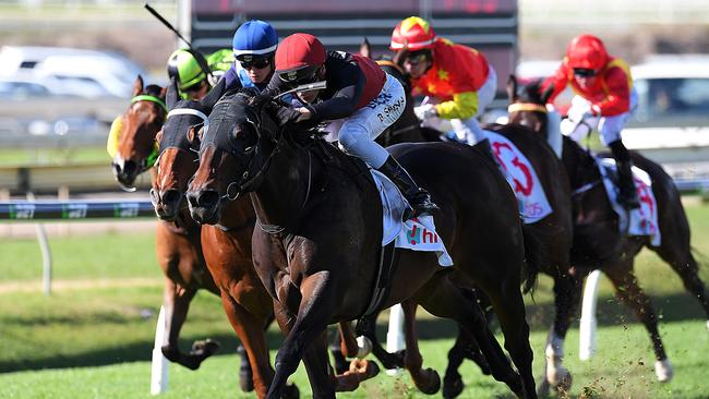 Jockey Blake Shinn rides Manaya to victory in race 4, the Matt, Stav, and Abby Class 6 Plate, during the Tattersall's Tiara Race Day at Doomben Racecourse in Brisbane, Saturday, June 23, 2018. (AAP Image/Albert Perez NO ARCHIVING, EDITORIAL USE ONLY