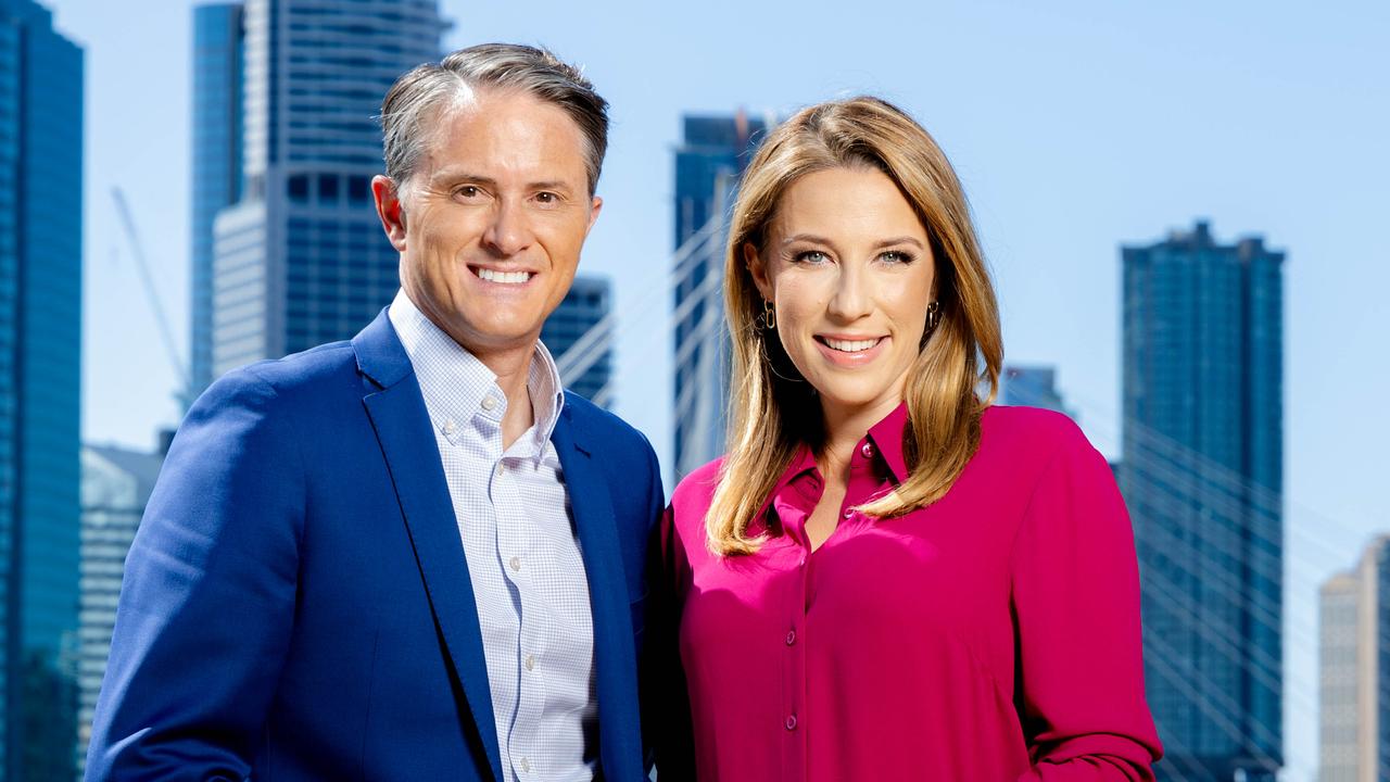 Seven News Brisbane presenters Max Futcher and Sarah Greenhalgh. Picture: Richard Walker