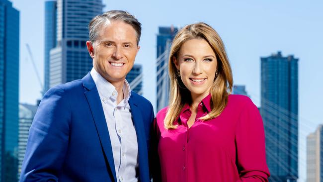 Seven News Brisbane presenters Max Futcher and Sarah Greenhalgh. Picture: Richard Walker