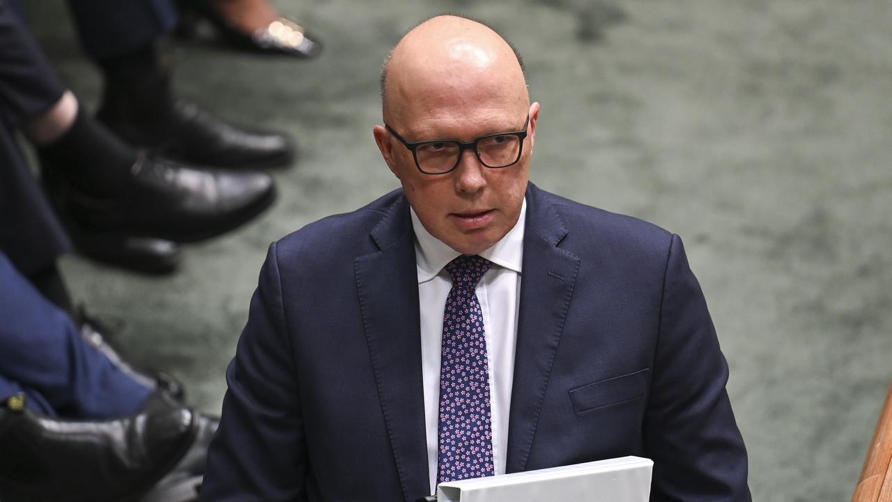 Leader of the Opposition Peter Dutton during Question Time at Parliament House in Canberra. He confirmed he would actively campaign against The Voice, fearing it would not deliver outcomes on the ground. Picture: NCA NewsWire / Martin Ollman