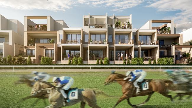 Work has started on The Quarter with new residents getting front-row seats at Morphettville Racecourse. Picture: render supplied
