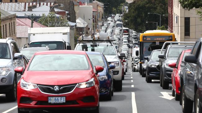 Traffic banked up on Davey St after the incident. Picture: NIKKI DAVIS-JONES