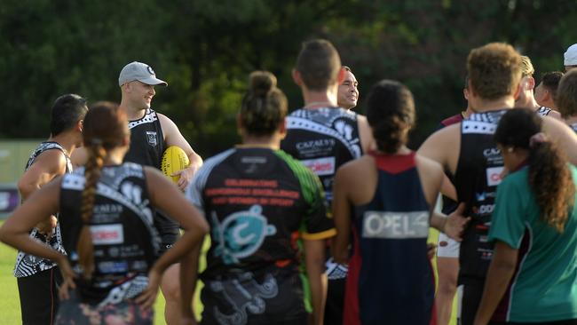 Gary Ablett Jr and Mathew Stokes introduced themselves to the Palmerston squads. Picture: (A)manda Parkinson