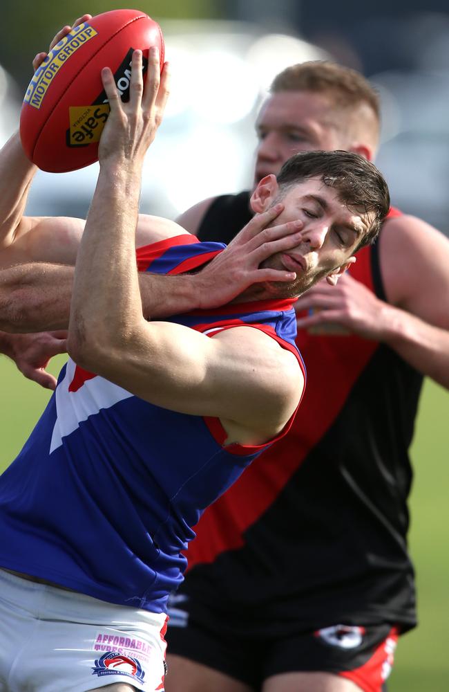 GFL: Newtown &amp; Chilwell v South Barwon. South Barwon's Jack Driver marks under pressure. Picture: Mike Dugdale