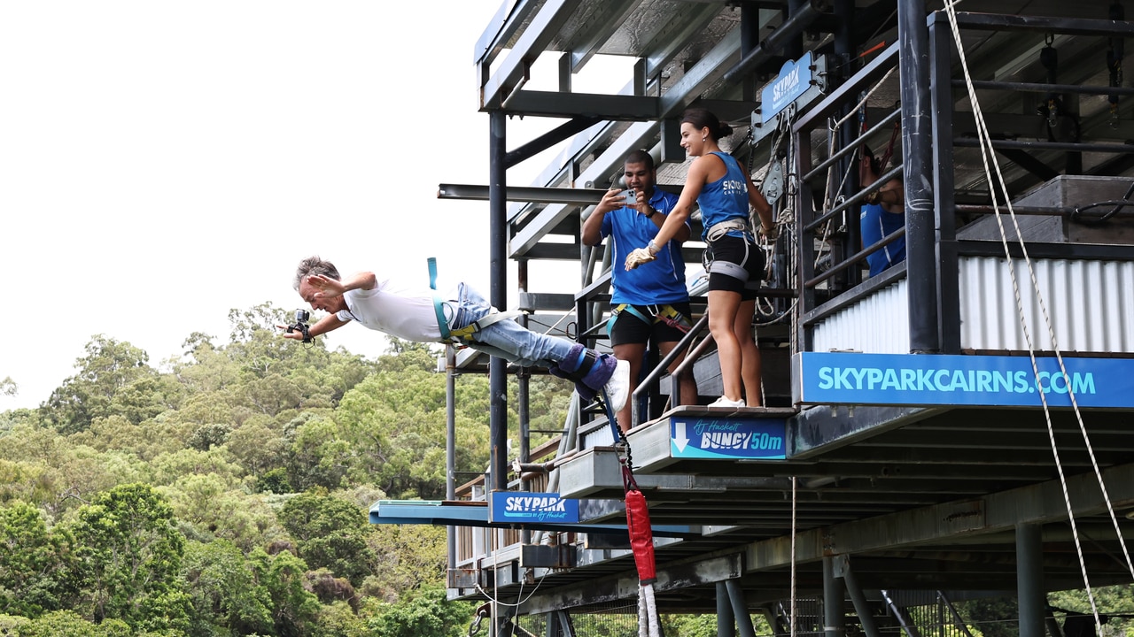 Australia's first female jump master throws AJ Hackett off the tower