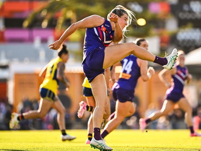 Hayley Miller in action in Round 2. Picture: Daniel Carson/AFL Photos via Getty Images.