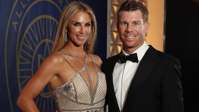 David Warner and his wife Candice Warner during the 2017 Allan Border Medal at The Star in Sydney. Picture: Brett Costello