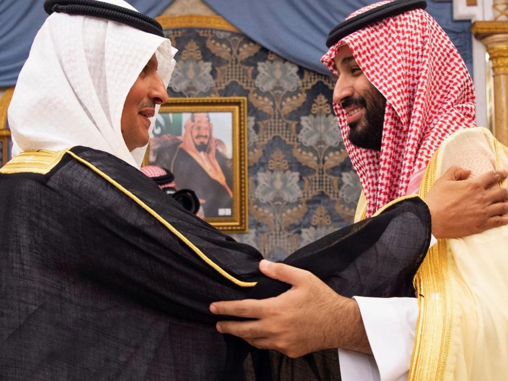 Prince Abdulaziz bin Salman (L) embraces his brother Saudi Crown Prince Mohammed bin Salman. Picture: AFP