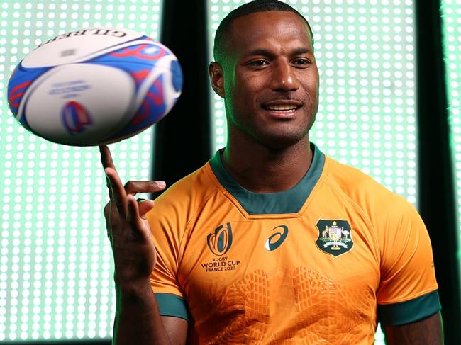 SAINT-ETIENNE, FRANCE - AUGUST 30: Suliasi Vunivalu of the Wallabies is photographed behind the scenes during the World Rugby portrait session during the Rugby World Cup France 2023, at Saint-Galmier on August 30, 2023 in Saint-Etienne, France. (Photo by Chris Hyde/Getty Images)