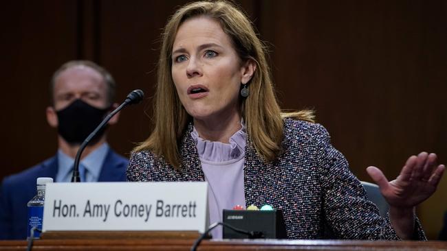 Supreme Court nominee Judge Amy Coney Barrett testifies on the third day of her confirmation hearing. Picture: AFP