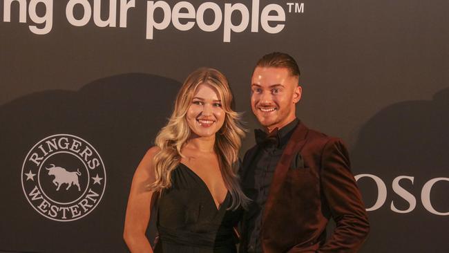 Cassie Winspear & Carl English arriving at the Kollosche People's Ball at The Star. Picture: Glenn Campbell