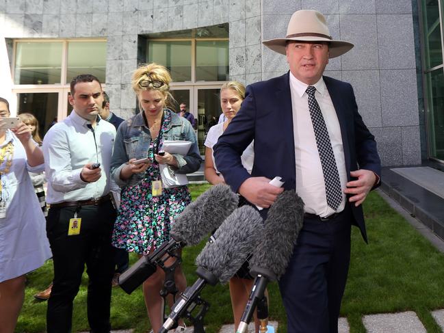 Deputy Prime Minister Barnaby Joyce during a press conference at Parliament House in Canberra. Picture Gary Ramage