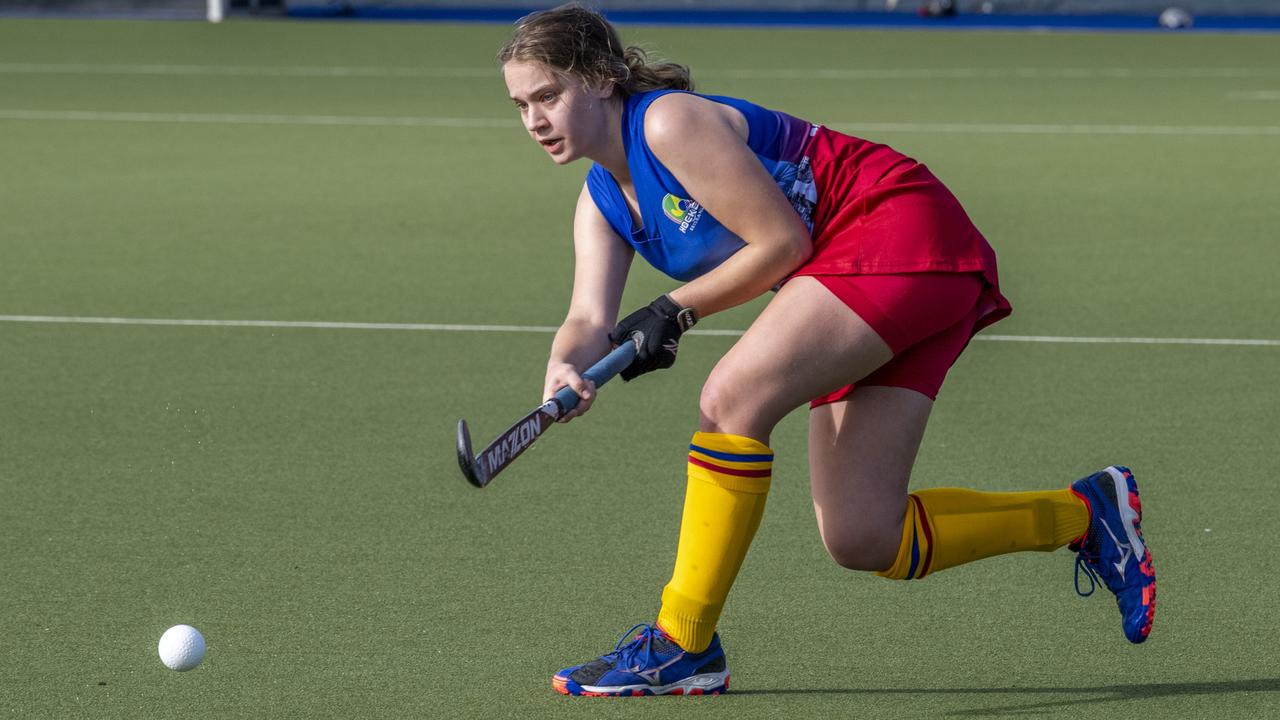 Madeline Denny, Brisbane. Toowoomba 1 vs Brisbane. Hockey Queensland Championship at Clyde Park, Toowoomba. Saturday, May 1, 2021. Picture: Nev Madsen.