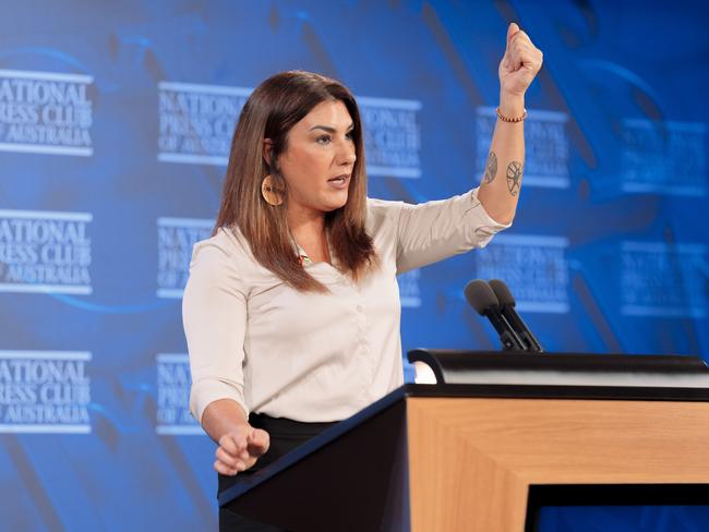 Lidia Thorpe addresses The National Press Club in Canberra. Picture: David Beach