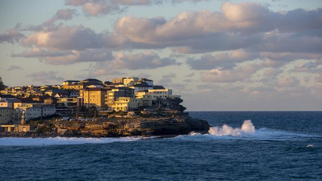 Large waves smash against the rocks at Ben Buckler headland at Sydney’s North Bondi. Picture: Damian Shaw