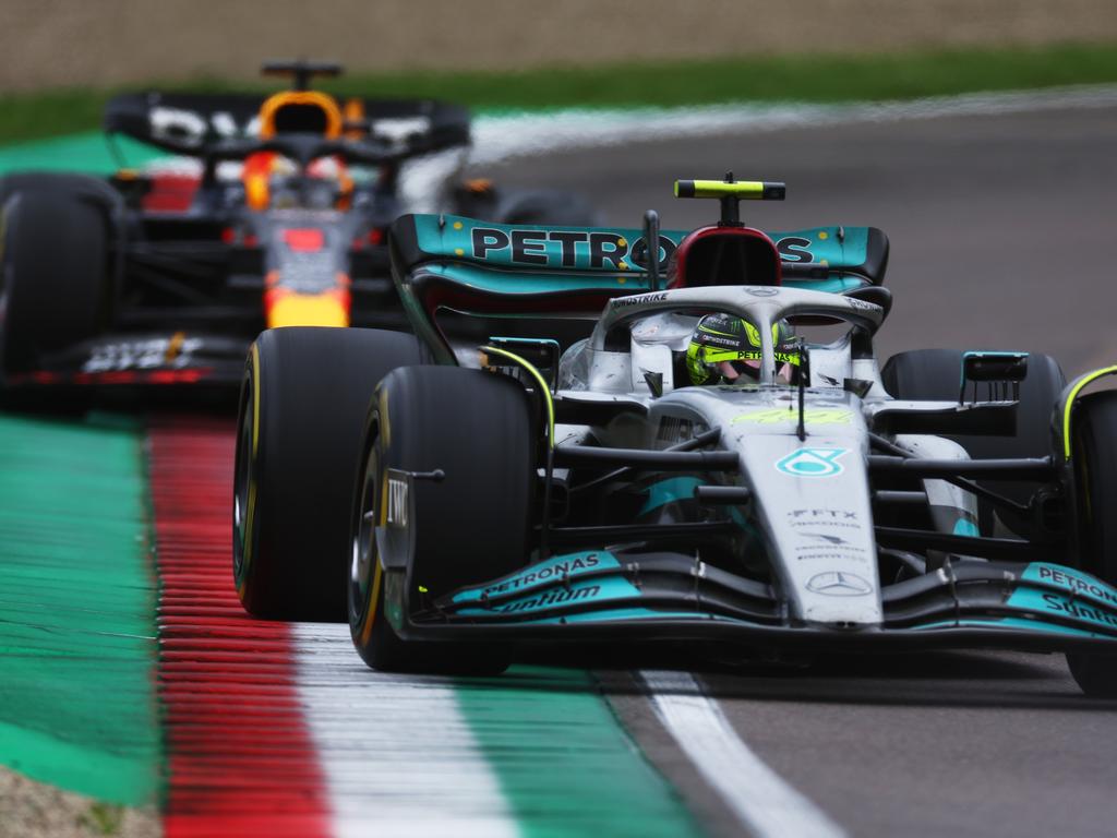 After competing with Verstappen last year, Hamilton hasn’t been able to keep up with his Red Bull rival. Picture: Lars Baron – Formula 1/Formula 1 via Getty Images