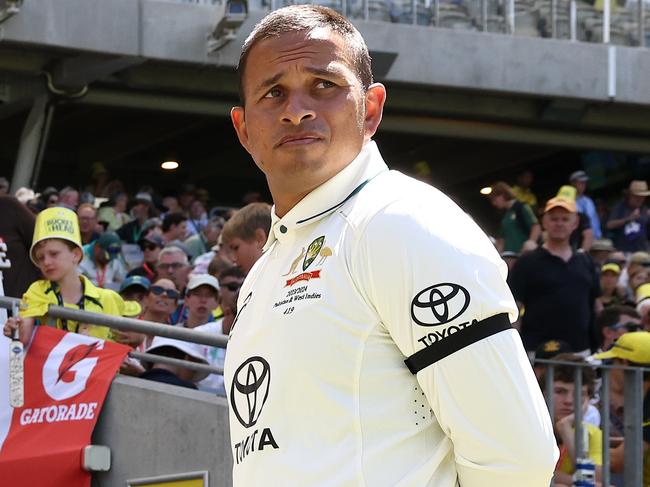 Usman Khawaja wore a black arm band during the first Test. Picture: Paul Kane/Getty Images