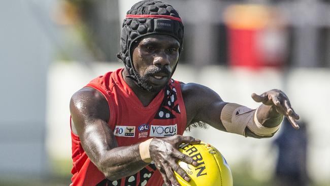 Harley Puruntatameri is one of several young Tiwis making their mark on the NTFL’s Premier League competition. Picture: Glenn Campbell