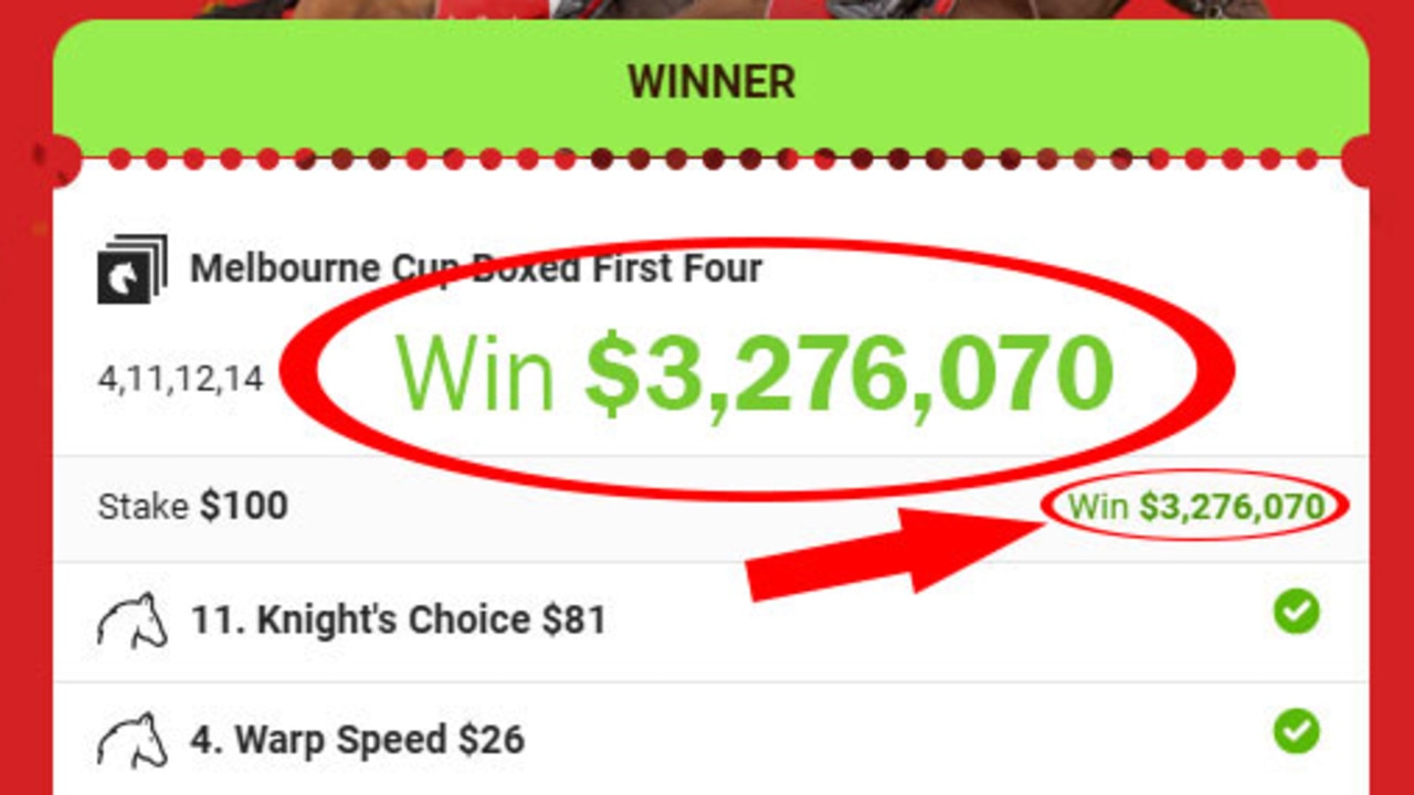 Now THAT's a win … the lucky Ladbrokes punter's 2024 Melbourne Cup first four ticket which collected a whopping $3.2 million.