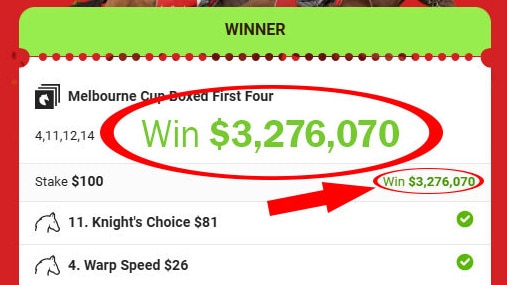 Now THAT's a win … the lucky Ladbrokes punter's 2024 Melbourne Cup first four ticket which collected a whopping $3.2 million.