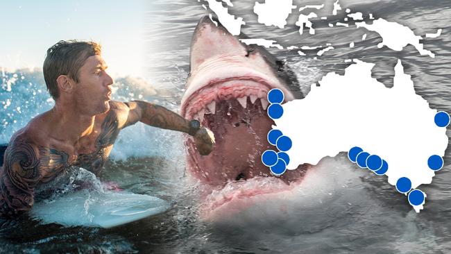 The ISAF map of Australian unprovoked shark bites in 2023.