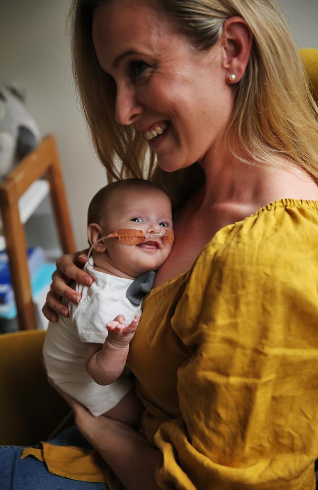 Marieke D'Cruz and her baby daughter Camille at home in Coogee. Picture: Sam Ruttyn