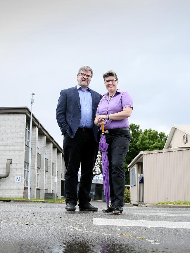 Dementia expert Professor James Vickers of Wicking Dementia Centre, left, with Glenview Community Services CEO Lucy O'Flaherty and at the site of Glenview's new dementia village in Derwent Park. Picture: SAM ROSEWARNE.