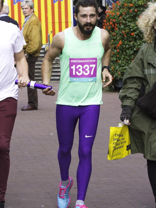 Shia LaBeouf runs marathon around the Stedelijk Museum for symposium Metamodernism in Amsterdam, Netherlands.