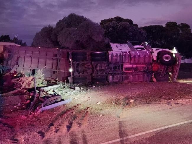 A truck has crashed into a stobie pole at Cowell taking out the main power supply line to the township. Picture: SA Police