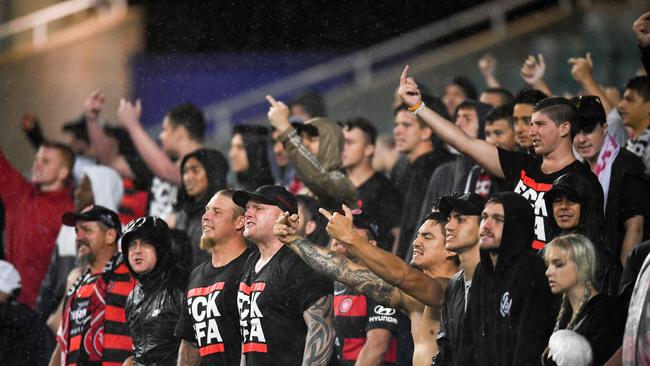 Members of the Wanderers supporter group Red and Black Bloc (RBB)