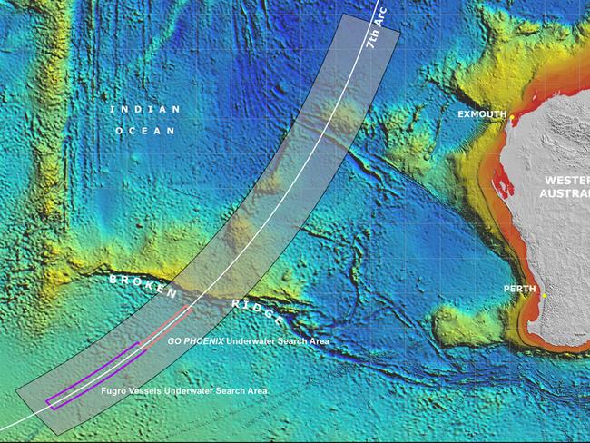 Final path ... Underwater search map for MH370. Picture: ATSB Supplied.