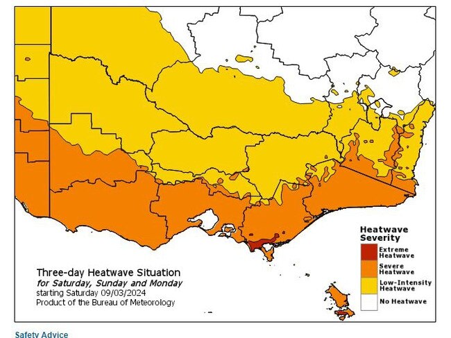 A severe heatwave will engulf much of Victoria. Picture: BOM.