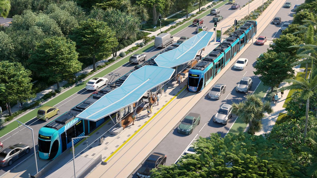 An artist's impression of light rail transit, which is one of the options presented in Sunshine Coast Council's Draft Options Analysis for a mass transit plan.