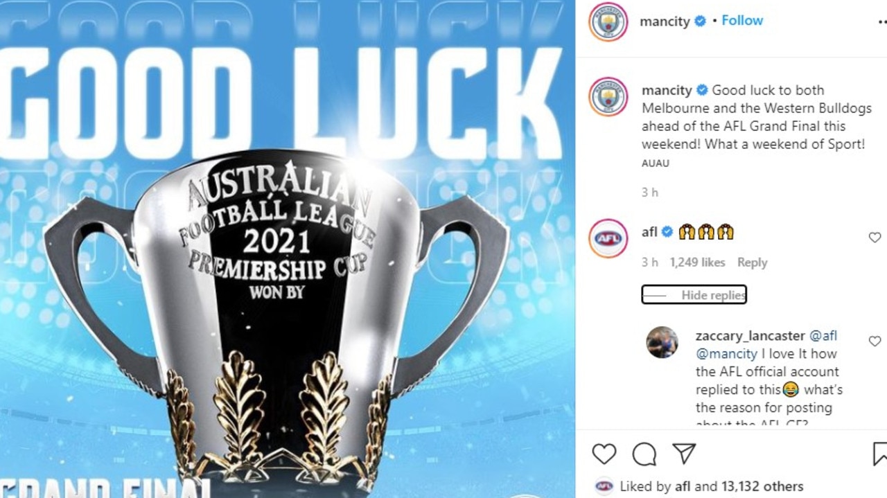 Man City baffled fans with this post. Photo: Instagram