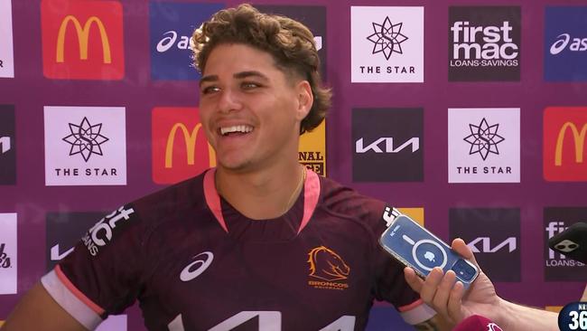 Reece Walsh isn’t worried about the Broncos’ hoodoo against the Storm. Photo: Fox Sports.