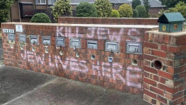 Anti Semitic Graffiti which says Kill Jews Jews Live here scrawled on an apartment block in Clayton , Melbourne in November 2023. Picture: Supplied