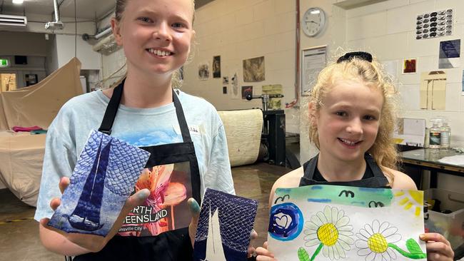 Matilda Bellamy, 10, and McKayla Bliesner, eight, at Umbrella Studios.