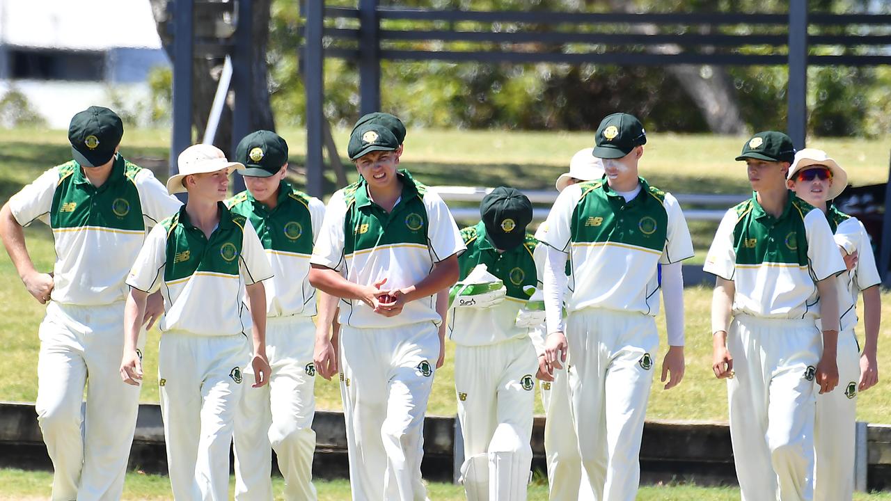 St Patrick's College players take to the field IC First XI cricket between St Patrick's College and St Peters Lutheran College Saturday February 18, 2022. Picture, John Gass