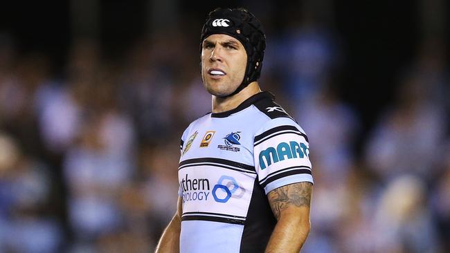SYDNEY, AUSTRALIA - MARCH 28: Michael Ennis of the Sharks looks on during the round four NRL match between the Cronulla Sharks and the Melbourne Storm at Southern Cross Group Stadium on March 28, 2016 in Sydney, Australia. (Photo by Brendon Thorne/Getty Images)