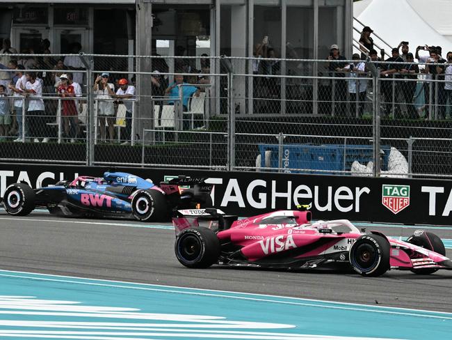 Jack Doohan and Liam Lawson collided in the opening lap in Miami. Picture: Chandan Khanna/AFP