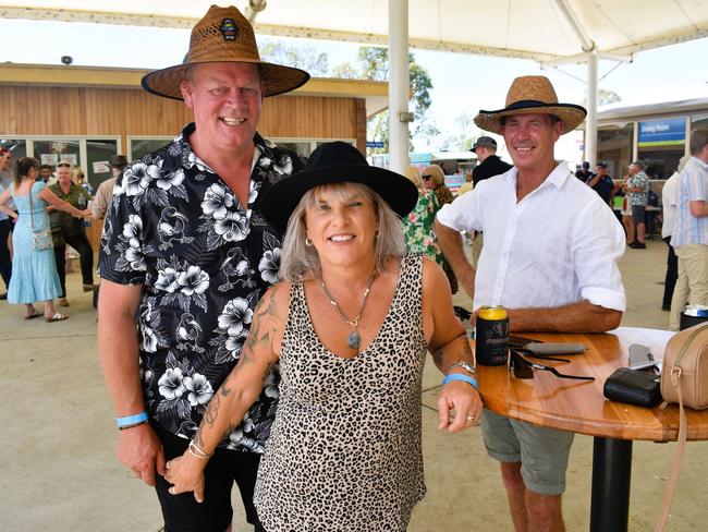 Richard Blaikie, Cathryn Powney and Tim Elliott having an action-packed day at the Ladbrokes Stony Creek Cup on Sunday, March 09, 2025. Picture: Jack Colantuono