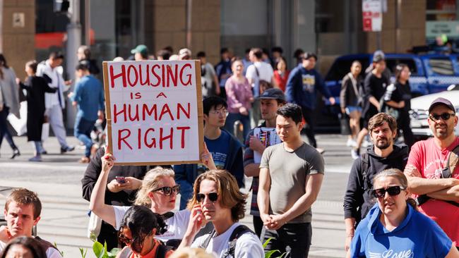 Hundreds turned out to Sydney Town Hall on Saturday afternoon, demanding the state and federal governments go more to fix the housing crisis. Picture: NCA NewsWire / David Swift