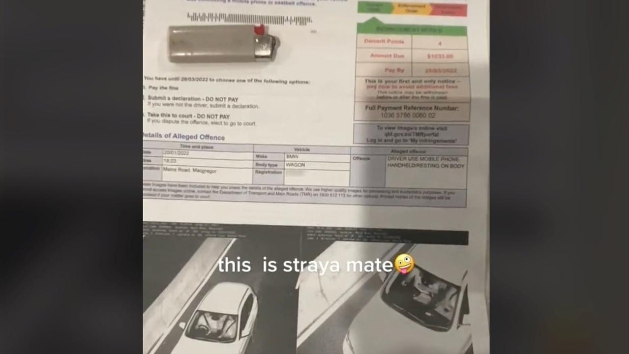 A Queensland driver has been brutally mocked after complaining about a $1033 fine he got for using his phone behind the wheel.