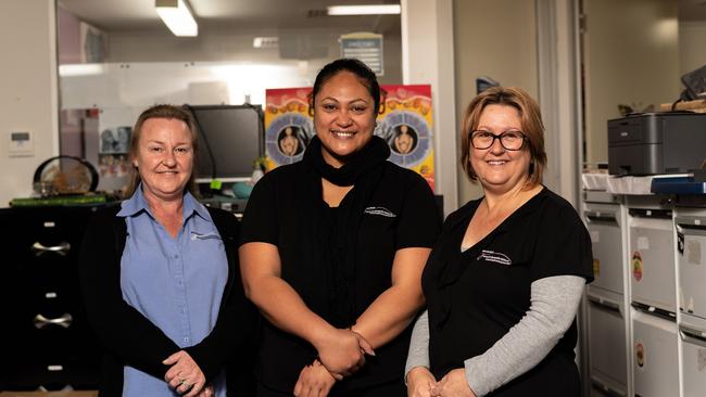 Lisa Stark generalist case worker, Sesilia Large Multicultural specialist worker/ assistant co-ordinator &amp; Tanya Whitehouse Program co-ordinator from the Macarthur DV Advocacy Network. (AAP Image / Monique Harmer)