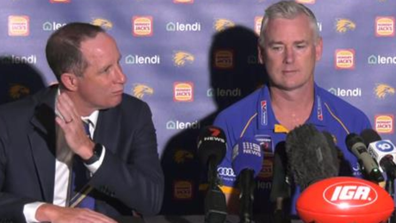 Adam Simpson fronts a press conference after his sacking