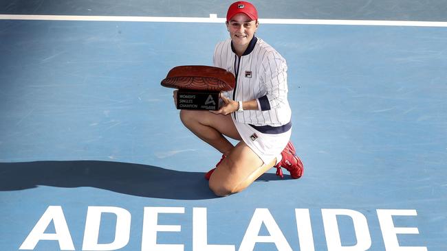 Barty shows off the spoils of her work in Adelaide. Picture: Sarah Reed