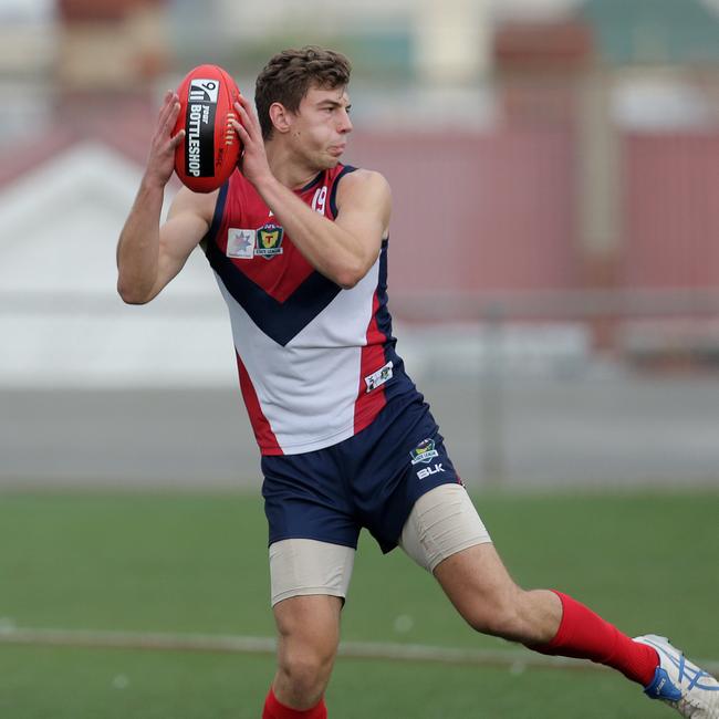 Julian Dobosz in action for Hobart City in 2015. Dobosz makes his TSL return this weekend. BYLINE: LUKE BOWDEN